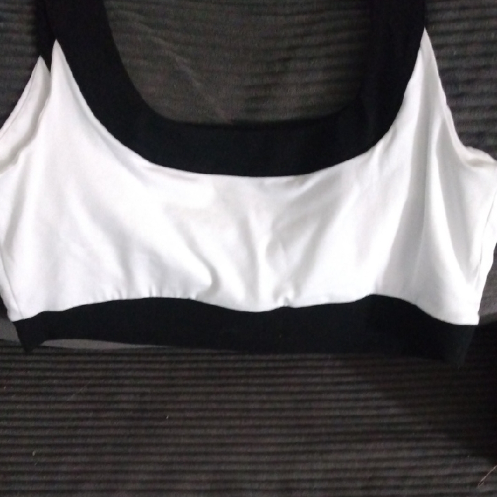 Express Black and White Colorblock Crop Top